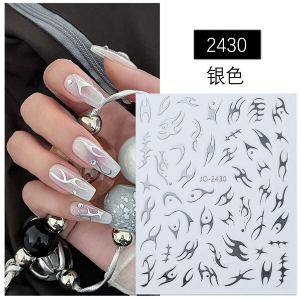 Wholesale Internet Celebrity Thorn Flame Nail Art Stickers Gold and Silver Nail Decorations Small Pattern Black and White Stickers Style