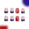 Wholesale Wearable Short Glossy French Nail Tips Red And Blue Color Matching American Independence Day Star Pattern 24 Pieces