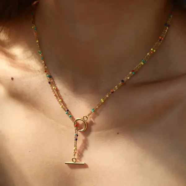 Wholesale 18K Gold Plated 304 Stainless Steel Vacuum Electroplating (In Furnace) Imitation Pearl Geometric Oil Drop Cable Chain/Cross Chain/O Chain Necklace For Women Independence Day