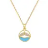 Wholesale Round Inlay Pendant Necklace For Women In Copper With 18K Real Gold Plated Water Plating And Artificial Rhinestones On Cable Chain