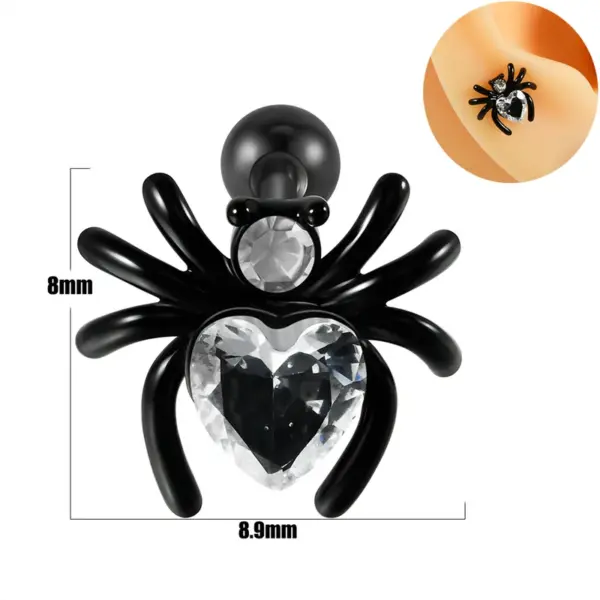 Wholesale 1 Piece Lip Rings Hip-Hop Hawaiian Tropical Heart Shape Spider 304 Stainless Steel Polishing Inlay Zircon 18K Gold Plated Lip Rings Ear Cartilage Rings & Studs Nose Rings & Studs
