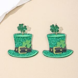 Wholesale St Patrick Carnival personalized fashion earrings exaggerated green hat Clover women's earrings
