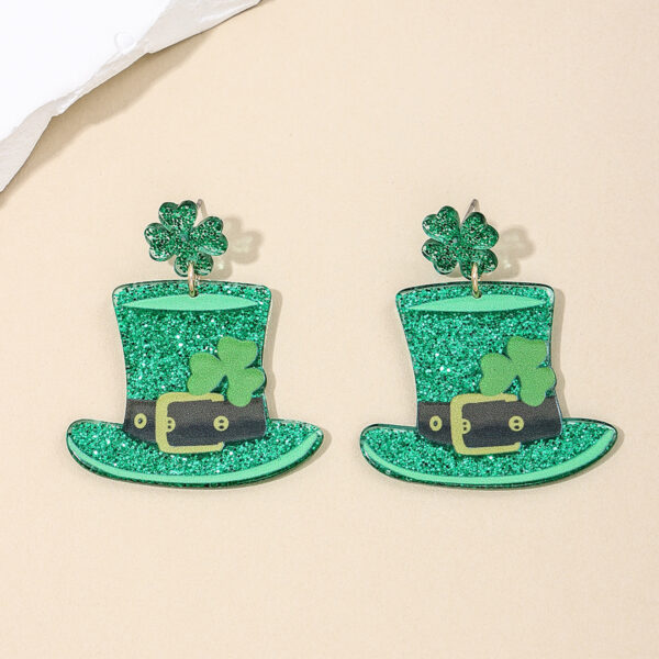 oly-937a8d7bdee1a90a5f1c5d5df8fecd21 Wholesale St Patrick Carnival personalized fashion earrings exaggerated green hat Clover women's earrings