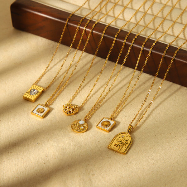 oly-938c9f0ccb00efa6849855b34dca4d69 Wholesale jewelry 18k gold stainless steel love shell palm tree geometric pendant necklace women