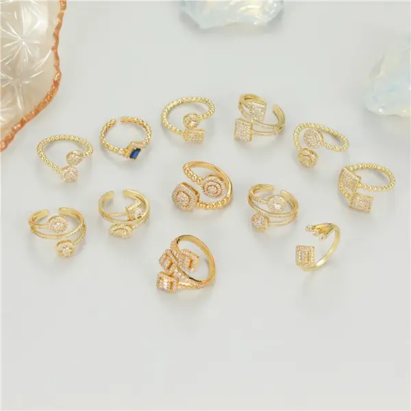 Wholesale Asymmetrical Open Ring For Unisex, Electroplated Copper With Zircon Inlay, Stylish And Unique Design