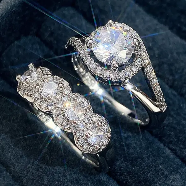 Wholesale Lady Geometric Copper Inlay Zircon Rings