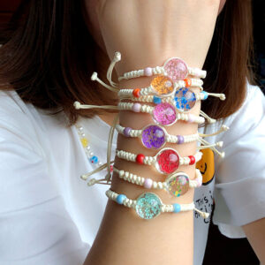 oly-93a79acd8751b097fda74d6d8ea3c491 Wholesale Handmade Linen and Cotton Braided Bracelets for Girls, Colorful Dried Flowers, Tree of Life Bracelets, Bohemian Style Jewelry