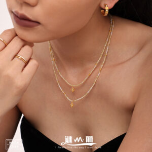 Wholesale Electroplated stainless steel eight-pointed star sparkling zircon pendant natural stone clavicle necklace