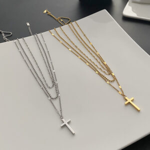 Wholesale Titanium Steel Color-free Three-layer Cross Necklace Women's Niche Design Sense Internet Popular Cold Style High-grade Clavicle Chain Tide