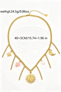 oly-93c58ad3e818614d0cbb4fed45d38b28 Wholesale Sun Necklace For Women, Waterproof Non Tarnish 304 Stainless Steel With 18K Real Gold Plated And Zircon Inlay, Electroplated