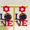 Wholesale 1 Pair Sweet Artistic Pentagram American Flag Flower Acrylic Alloy Dangling Earrings