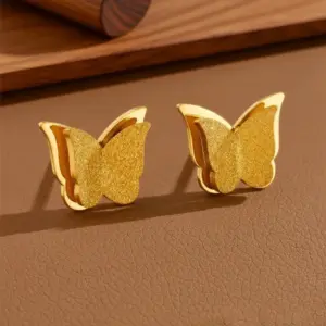 E0371 - Three-dimensional Matte Butterfly - Earrings - Gold