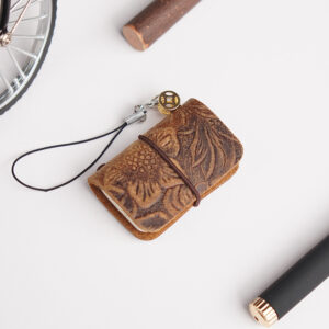 carved leather dark brown / Top layer cowhide super mini TN book (32 sheets, 64 pages)