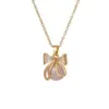 Wholesale Women’s Pearl Inlay Pendant Necklace With 18K Gold Plated Copper, Artificial Rhinestones, Cable Chain