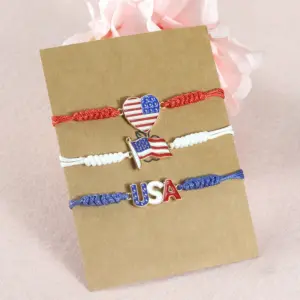 Wholesale Casual Letter Heart Shape American Flag Zinc Alloy Cord In Chain Stretch Adjustable String Bracelets Wholesale