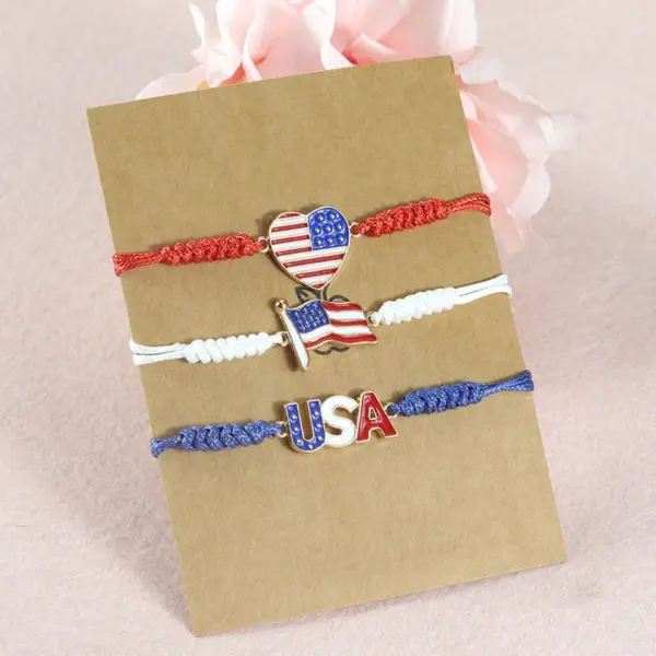 Wholesale Casual Letter Heart Shape American Flag Zinc Alloy Cord In Chain Stretch Adjustable String Bracelets Wholesale