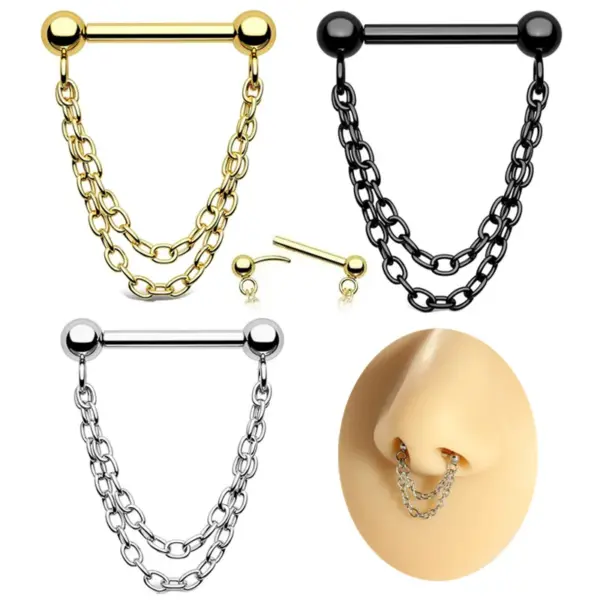 Wholesale Fashionable Black Stainless Steel Nose Ring Piercing 16G Barbell Dangle Pendant Unisex Stylish Punk Style Nose Stud Jewelry
