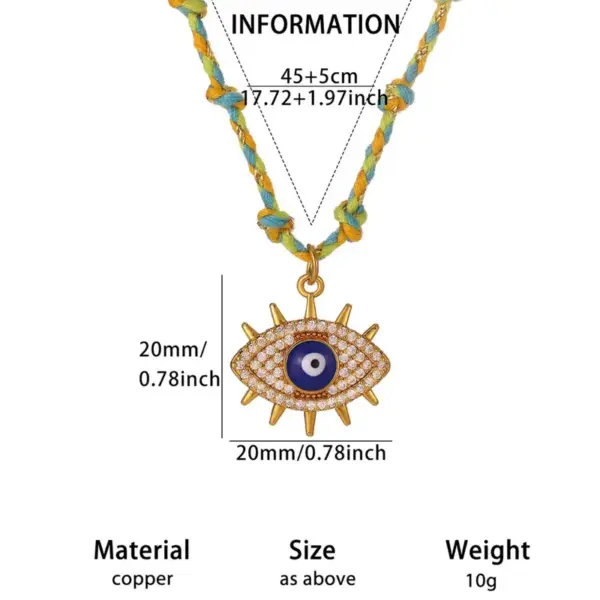 Wholesale Devil's Eye Pendant Necklace For Women, 304 Stainless Steel With 18K Real Gold Plated PVD Coating, Zircon Inlay, Twisted Rope Chain