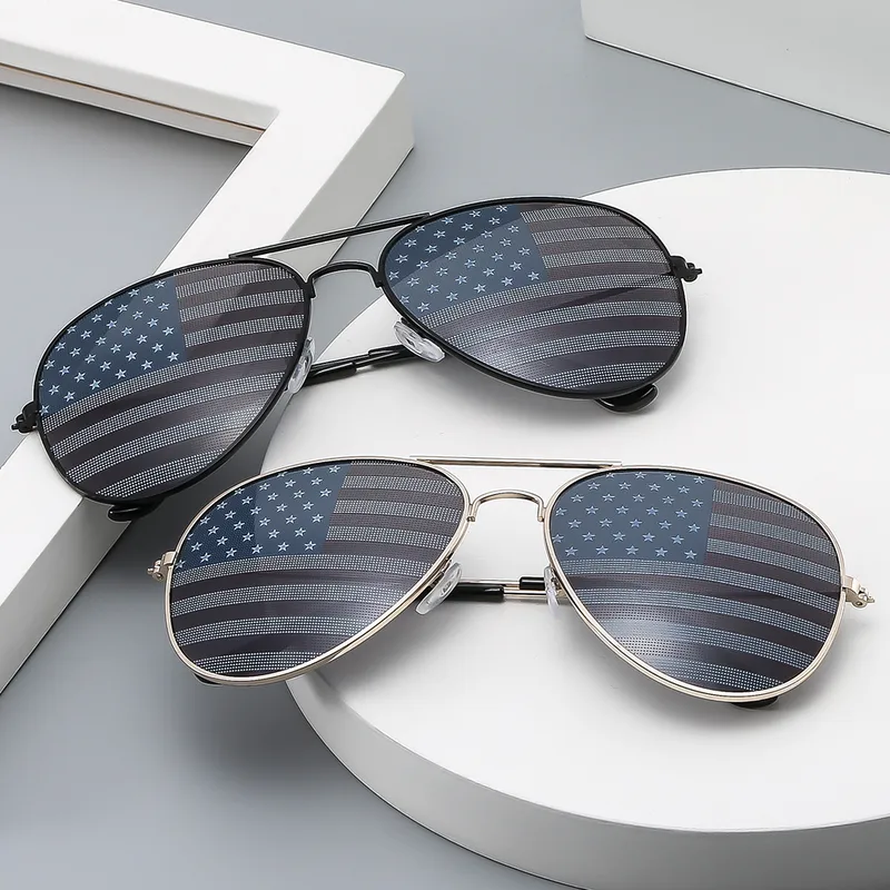 Wholesale Metal Double Beam Classic Retro American Flag Independence Day Sunglasses Sunglasses Toad Sunglasses Male 3025