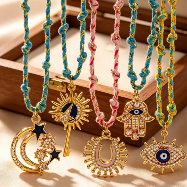 Wholesale Devil's Eye Pendant Necklace For Women, 304 Stainless Steel With 18K Real Gold Plated PVD Coating, Zircon Inlay, Twisted Rope Chain