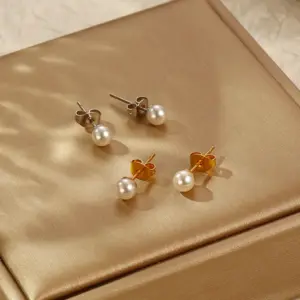 Wholesale Geometric Hypoallergenic Stud Earrings For Women, 18K Real Gold Plated With 0.03µm-0.05µm Electroplated 304 Stainless Steel