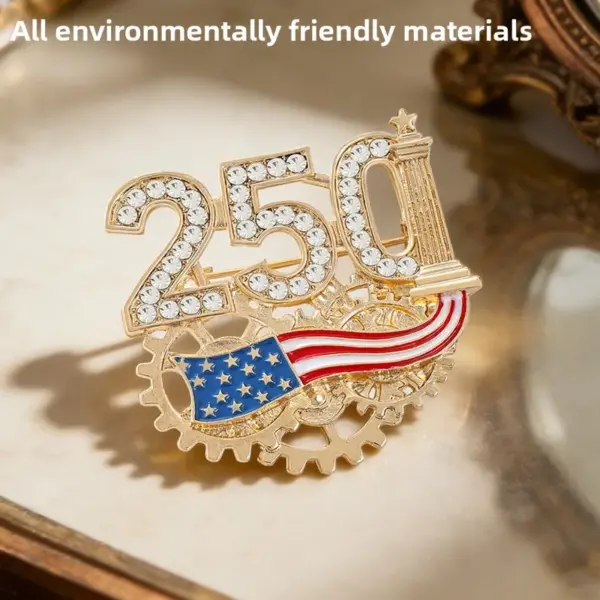 Wholesale United States Flag Brooch Pin In Zinc Alloy With Diamond Craft, Perfect For Independence Day
