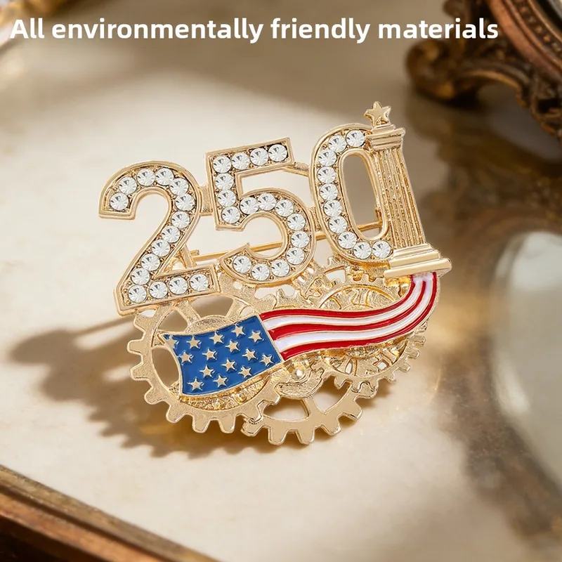 Wholesale United States Flag Brooch Pin In Zinc Alloy With Diamond Craft, Perfect For Independence Day