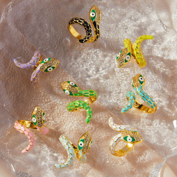 Wholesale All-match Color Oil Dripping Ins Wind Finger Ring Copper Gold Plated Diamond Three-dimensional Snake-shaped Winding Open Ring