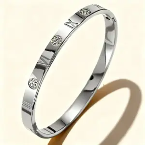 47-B-1 Steel-Colored Roman Numeral Diamond-Encrusted Bracelet