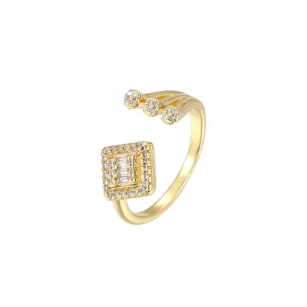 Wholesale Asymmetrical Open Ring For Unisex, Electroplated Copper With Zircon Inlay, Stylish And Unique Design