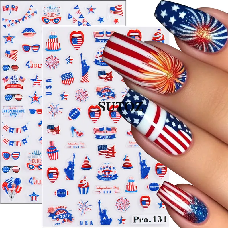 Wholesale Nail Stickers American Independence Day Elements Statue Of Liberty Stars And Stripes Eagle Head Nail Adhesive Stickers
