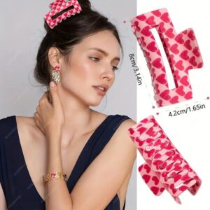 Wholesale YHJ Hair Accessories New pink Heart-shaped Printed Clip Women's Valentine's Day Sweet Paytail Hairpin Hair Shark Clip