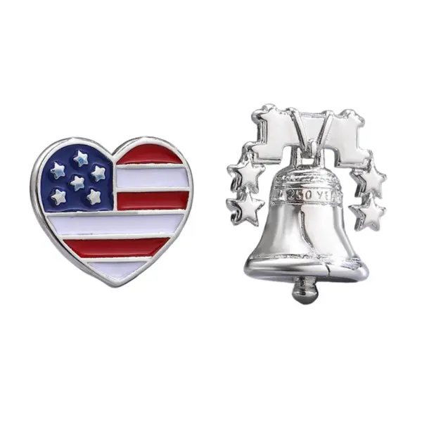 Wholesale Unisex Jewelry Set Featuring American Flag Pattern With White K Plated Metal And Asymmetrical Design On Cable Chain
