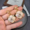 Wholesale French Style Oil Painting Drip Earrings Beige Sweet Niche Design Versatile Elegant Shell Embedded Copper Earrings For Women
