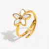 Wholesale Elegant Open Cast Stainless Steel 18K White Shell Flower Ring For Women Luxury Minimalist Geometric Pattern All Seasons