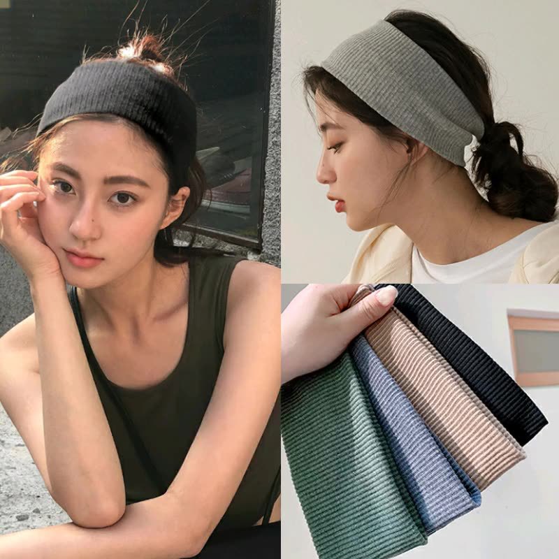 Wholesale Cross-border European and American Knitted Hairband Solid Color Headband Wide Edge Cross Knot Solid Color Hairband Wash Face Pressure Hair B