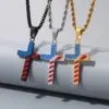 Wholesale 1 Piece 33*20mm 600*3mm 304 Stainless Steel 18K Gold Plated Cross American Flag Pendant Chain