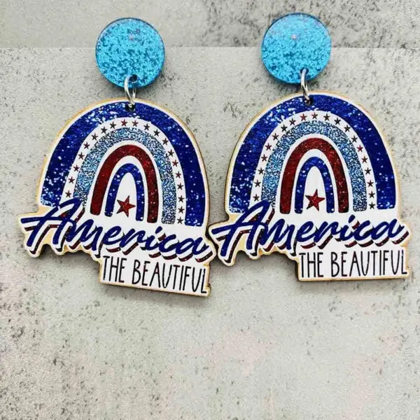 Wholesale Independence Day USA Rainbow Blue Glitter Earrings July 4th Festival Jewelry Women's Acrylic Geometric Animal Cartoon Earrings