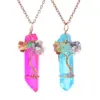 Wholesale Handmade Natural Crystal Column Painted Multi-Color Geometric Pattern Rock Wrapped Life Tree Necklace For Women Tiktok Live Broadcast