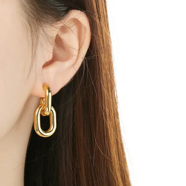 Wholesale Fashionable Geometric Pattern Stainless Steel 18K Gold Plated Hollow Chain Earrings For Women Versatile Daily Wear Jewelry