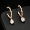Wholesale Geometric Stud Earrings For Women With 925 Sterling Silver Posts, Copper Base, 14K Gold Plated, Zircon Inlay