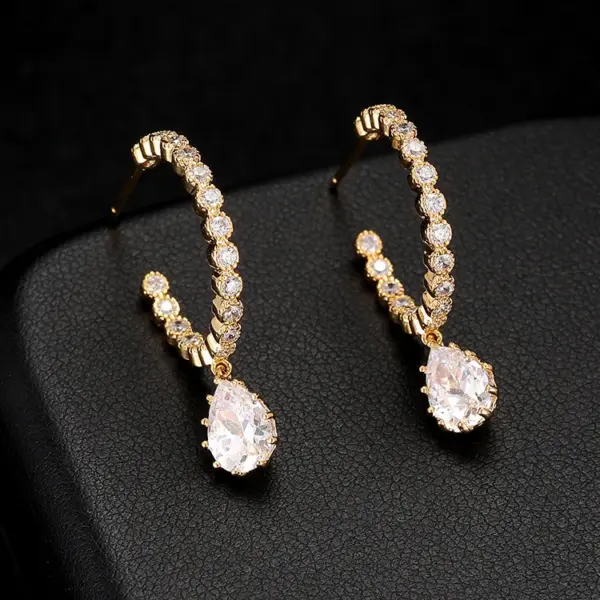 Wholesale Geometric Stud Earrings For Women With 925 Sterling Silver Posts, Copper Base, 14K Gold Plated, Zircon Inlay