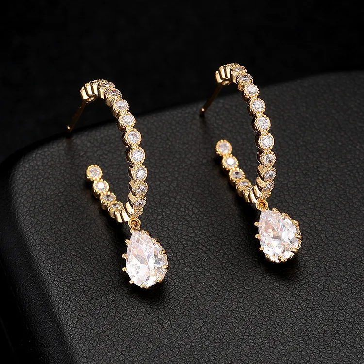 Wholesale Geometric Stud Earrings For Women With 925 Sterling Silver Posts, Copper Base, 14K Gold Plated, Zircon Inlay