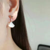 Wholesale Copper full-diamond mini skirt earrings, natural white mother-of-pearl double skirt earrings