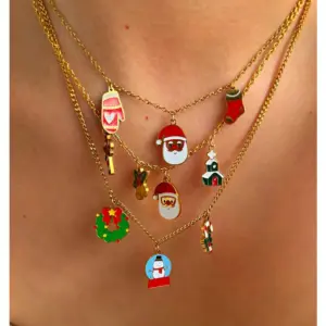 Wholesale 304 Stainless Steel Geometric PVD Coated Enamel 18K Real Gold Plated Nordic Style Sweet Simple Style Hypoallergenic Cross Chain Cuban Link Chain Curb Chain Lobster Trigger Clasp Closure Gold Multi Charms Necklace