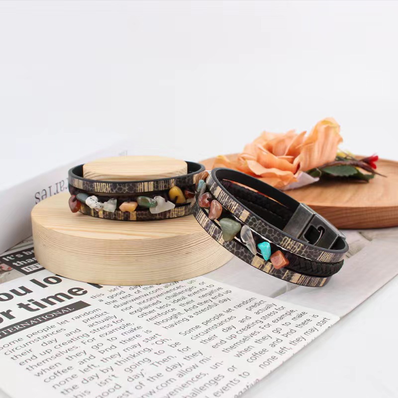 Wholesale European and American cross-border natural stone bracelet new original hand-woven multi-layer leather bracelet men's fashion bracelet