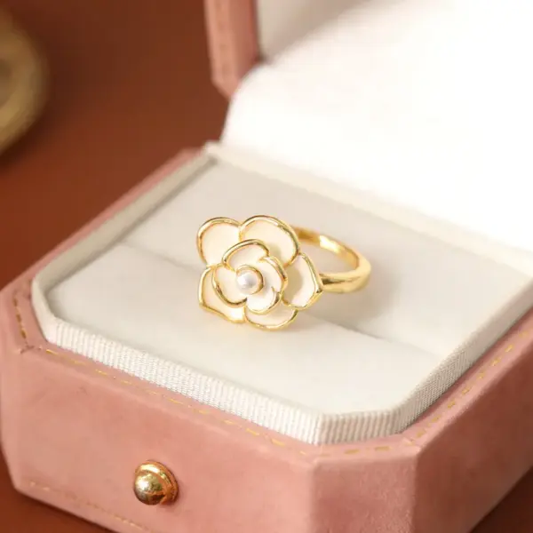 Wholesale French Gentle Tea Rose Ring Women's High-End Sensation Small Audience Design Luxury Fragrance Style Open Fairy Ring