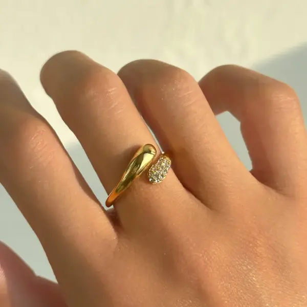 oly-94e513af898bbdab55809a7924457a95 Wholesale Streetwear Heart Shape Titanium Steel Zircon Open Ring