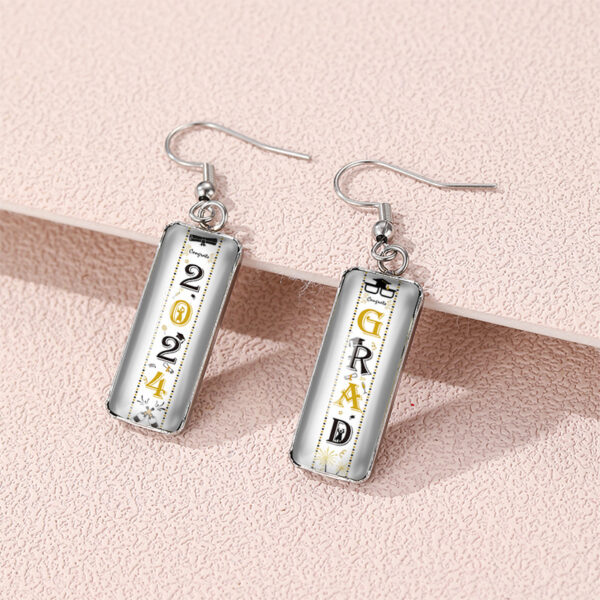 oly-950628f51d429ba6c0db35537b753eb0 Wholesale Graduation Season Earrings Letter School Graduation Carnival Rectangular Pendant Earrings Creative Glass Earrings