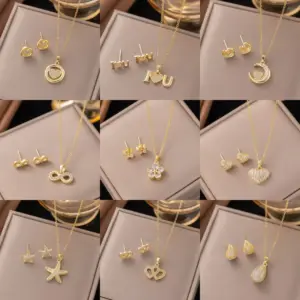 Wholesale Love Jewelry Set For Women Featuring Inlay Artificial Rhinestones With 18K Real Gold Plated Copper And Water Plating On Cable Chain